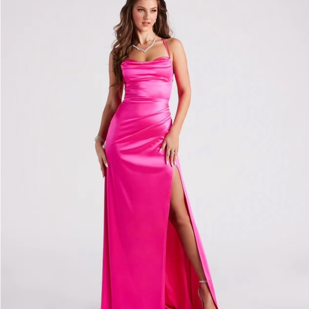 Windsor Melinda formal satin lace-up mermaid dress
